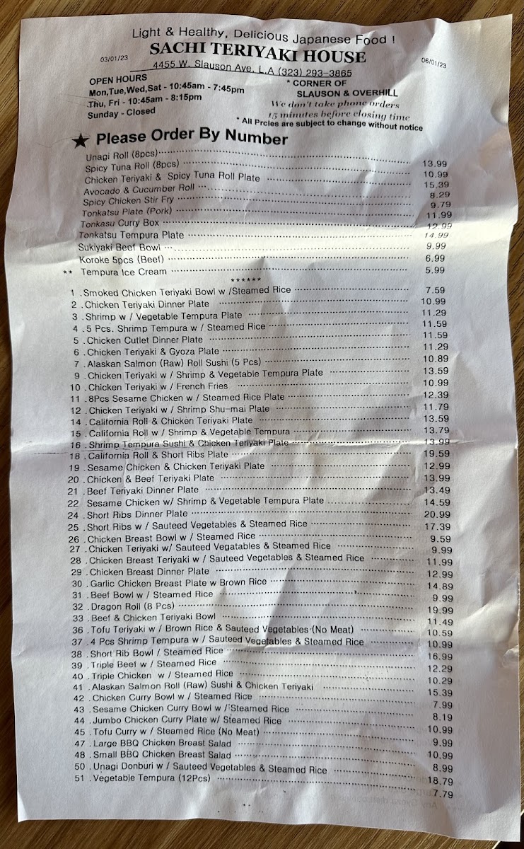Sachi Teriyaki House Menu - Image 1